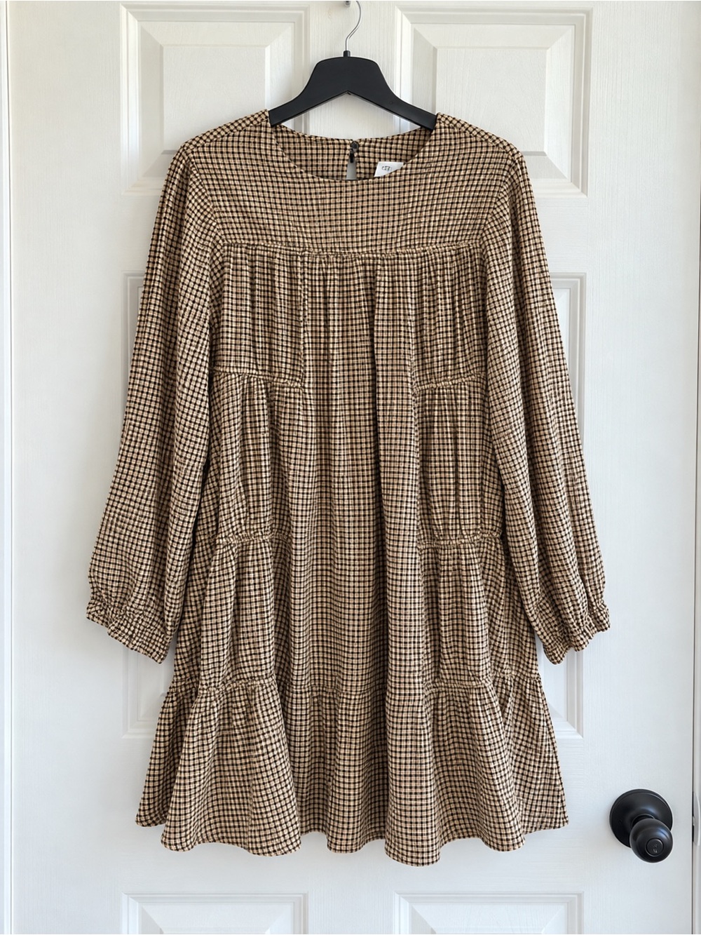 Zara Girls 13-14 Brown Check Tiered Long Sleeve Babydoll Dress